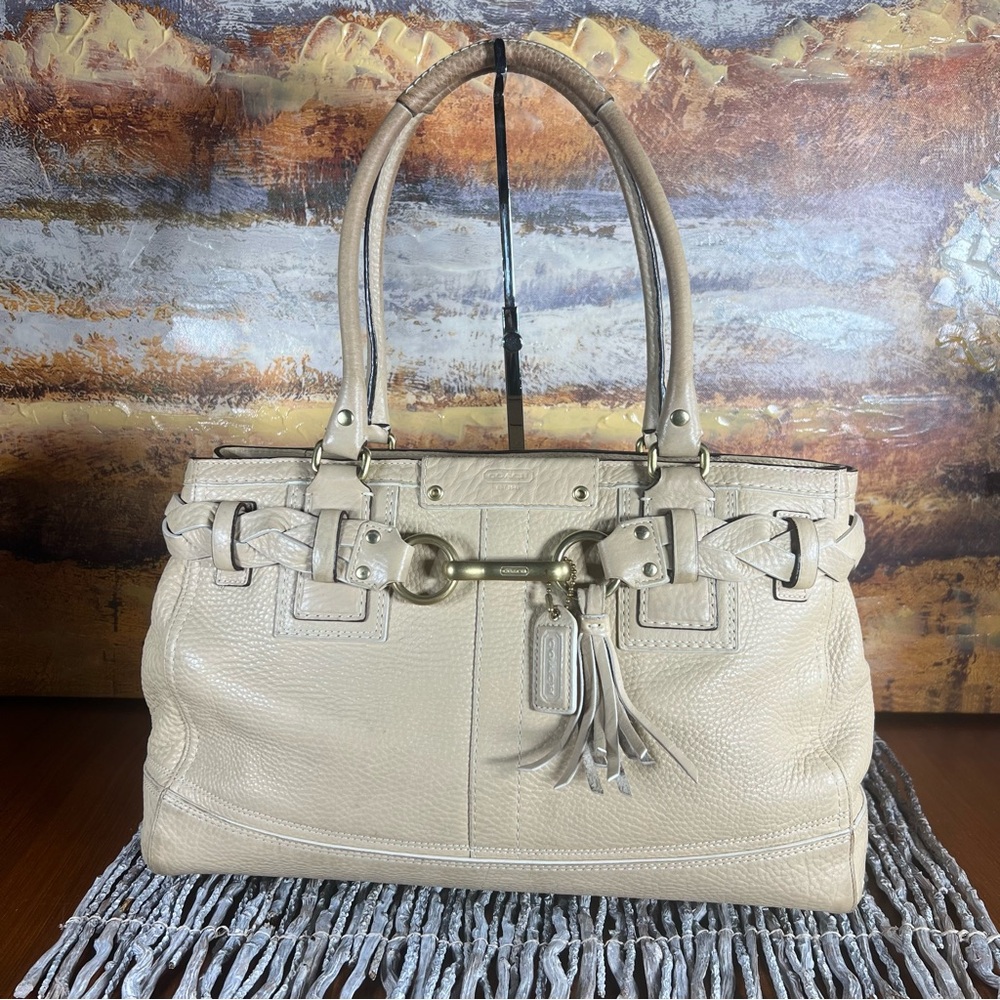 Coach Cream Leather Hampton Satchel Bag (F13087) with Braided Belt & Tassel